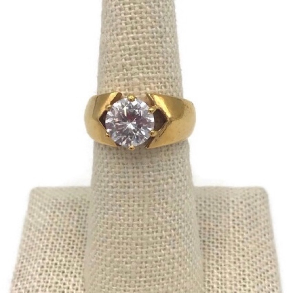 CNA Thailand 925 Sterling Silver CZ Size 6 Thick Band Gold Tone